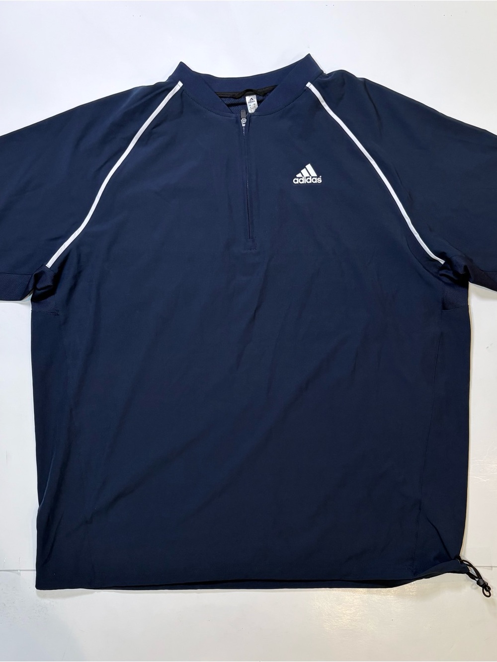 adidas Navy Short-Sleeve Half-Zip Pullover with White Piping
